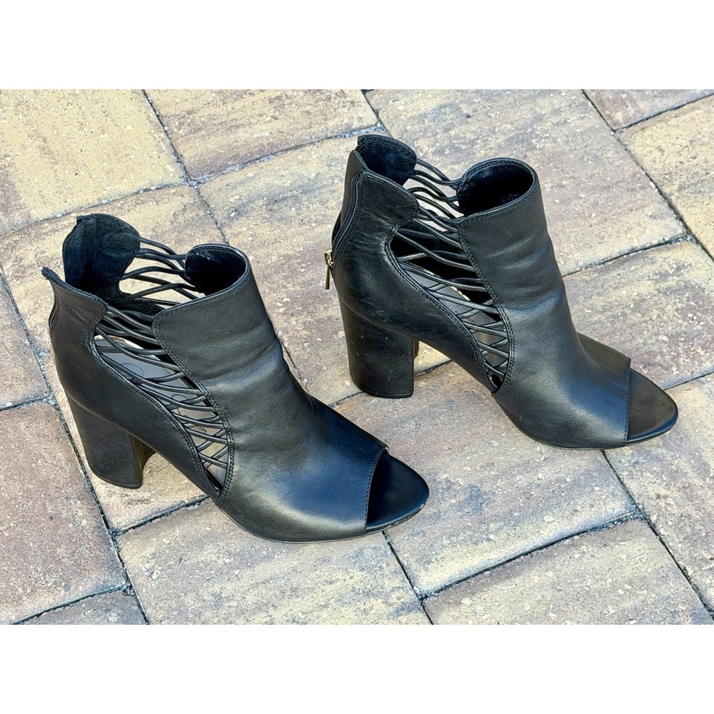 Jessica Simpson Peep-toe Block Heel Size 8.5 Leather Black - Picture 2 of 7